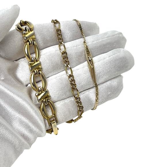 Avon Bracelets Lot 3 Assorted Gold Tone Chains Rhinestone Medium to Large Signed - Picture 4 of 11